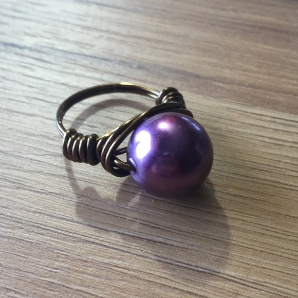 Wire Wrap Ladies Ring, Handmade Ladies Ring, Faux Pearl - Picture 6 of 6